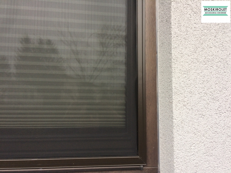 Siatka antypyłkowa — gęste oczko 0,4 mm w ramce moskitiery na oknie, kolor ciemny brąz